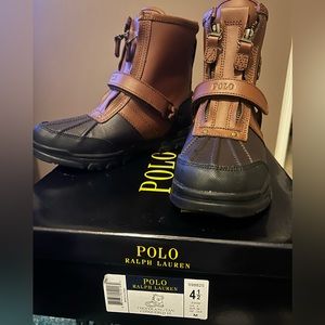 Polo Conquered Chocolate/Tan Double Zipper Logo Hi Boots - New with box